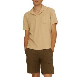 nwot OAS Polo Shirt Men L Beige Soft Terry Cloth Cotton Short-Sleeve Portugal